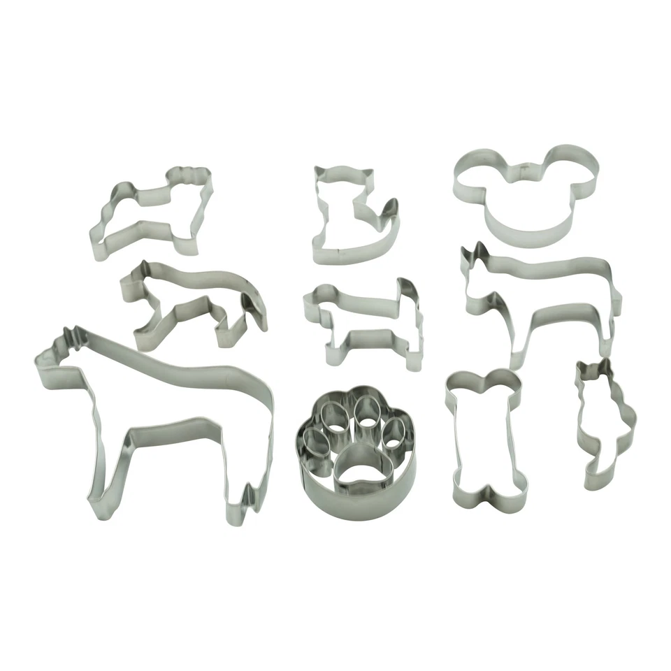 10 Ausstechformen Set Tiere Hund Pfote Knochen aus Edelstahl  Keks Ausstecher - Bild 1 von 4