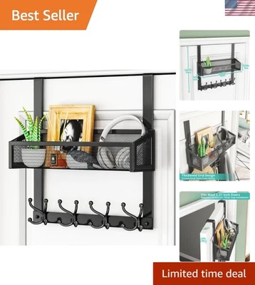 Estante de gancho duradero de acero inoxidable sobre puerta con cesta y 16 ganchos ajustables Foto 1 de 4