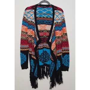 Hale Bob Azteken Western Tribal offene Strickjacke Fransen geometrisch bunt Strick M - Bild 1 von 4