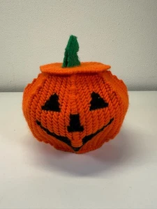 Vintage Handarbeit Garn Kürbis Jack-o-Laterne Halloween Süßigkeiten Schale Behälter - Bild 1 von 8
