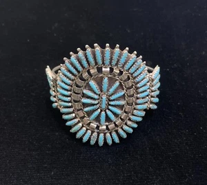 Navajo Mathilda Benally Sterling Silver Turquoise Cluster Bracelet Handmade - Picture 1 of 3