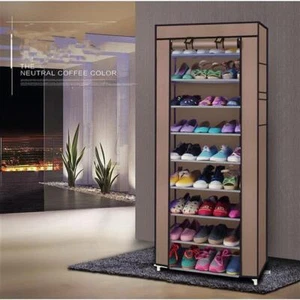 Schuhregal Organizer Schrank 10 Schichten 9 Regal Aufbewahrung Schrank Haus mit Abdeckung - Bild 1 von 20