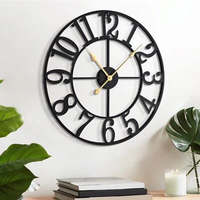 Arabic Numeral Wall Clock 16IN Battery Operated Black Silent Non Ticking Wall... - Image 1 of 4