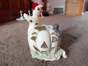 Lenox Occasions Ghost with Pumpkin Jack O' Lantern and Cat Votive Candle Holder - Picture 1 of 18
