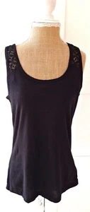 Ladies Black Lace Vest Top T-shirt By Rainbow Size S 10 NEW  - Picture 1 of 5