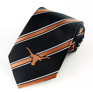 Texas Longhorns Men's Necktie University College Logo Striped Black Neck Tie - Picture 1 of 3