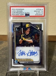 2024 Bowman Chrome Luke Adams 1st Chrome Prospect Auto #CPALA PSA 10/10 Brewers - Picture 1 of 1
