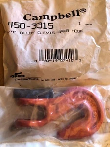 New Campbell 450-3315 1/4" Alloy Clevis Grab Hook USA - Load 4100 LB - Picture 1 of 2