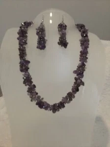 2pc Amethyst Necklace 18/20” S/steel Earrings 2”Drop 368ct New S/Steel - Picture 1 of 4