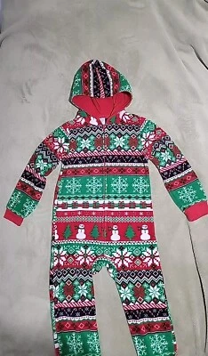 The Children's Place Kids 7/8 One Piece Pajamas Fleece Hooded Holiday Footless - Image 1 of 4
