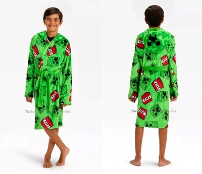 Minecraft Robe Boys Size 4-10 Bathrobe Pajama Swimsuit Cover Up Costume Hood NWT - Image 1 of 4