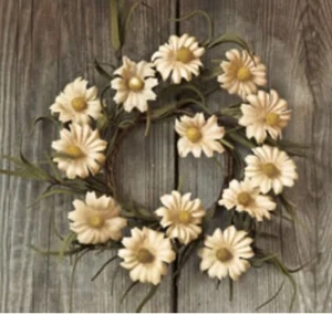 Candle Ring Tea Stain Daisy Wreath Primitive Floral Decor 3.5 inch - Picture 1 of 1