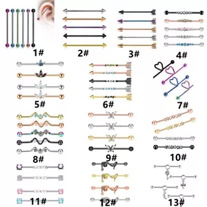 Industrial Scaffold Body Piercing Ear Bar Barbell Stainless Steel 1.6mm 38mm - Picture 1 of 76