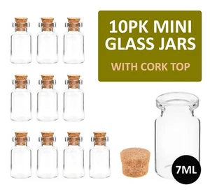 10x Mini Craft Glass Bottle Cork Top Clear Small Tiny Craft DIY Wish Note Jars - Picture 1 of 2