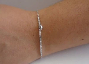 HEART 925 STERLING SILVER BRACELET W/ .75 CT LAB CREATED DIAMONDS / 8'' - Picture 1 of 6