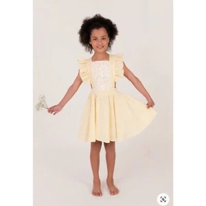 NWT Stella Phoenix The Amelie Linen Dress Yellow Size 4 Ruffle Convertible - Picture 1 of 9