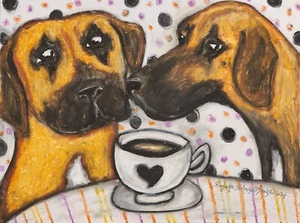 RHODESIAN RIDGEBACK Drinking Coffee 4x6 Dog ART PRINT Signed by Artist KSams - Picture 1 of 1