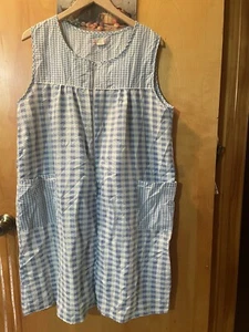 Lati Fashion Nightgown Women's XL Blue White gingham sleeveless pullover 1/2 zip - Picture 1 of 4