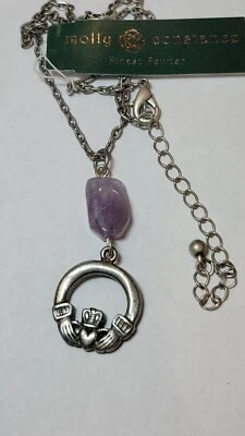 NWT Molly Constance Irish Claddagh Pendant Purple Amethyst Adjustable Necklace - Image 1 of 3