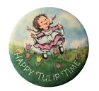 Vintage Hallmark Pin Button Happy Tulip Time Spring Flower Fabric Cover Pinback