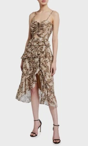Brand New! Bardot Nude Leopard Midi Dress 10 Ruffle Cutout $189 - Picture 1 of 13