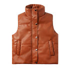 Women's Leather Pu Vest Sleeveless Zipper Cotton Solid Collar Autumn Winter Warm