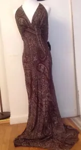 NWT Carmen Marc Valvo Brown Beaded Dress Gown US Sz 12 - Picture 1 of 8
