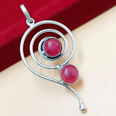 Colgante de 1 pieza hecho a mano con ilusión giratoria enchapada en plata de ley 925 con piedras preciosas de rubí rosa Foto 1 de 3