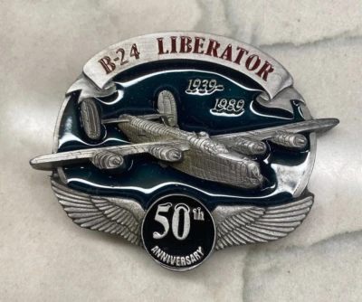 Hebilla de cinturón vintage 1989 conexión B-24 avión liberador 50 aniversario Foto 1 de 3