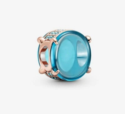 "PANDORA" CHARM CABOCHON PIETRA OVALE TURCHESE 💙💙 ARGENTO ROSÉ NUOVISSIMO !!! - Immagine 1 di 2