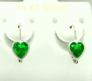 PERIDOT 1.86 Cts HEART DANGLING EARRINGS 14K WHITE GOLD * Made in USA * NWT** - Picture 1 of 3