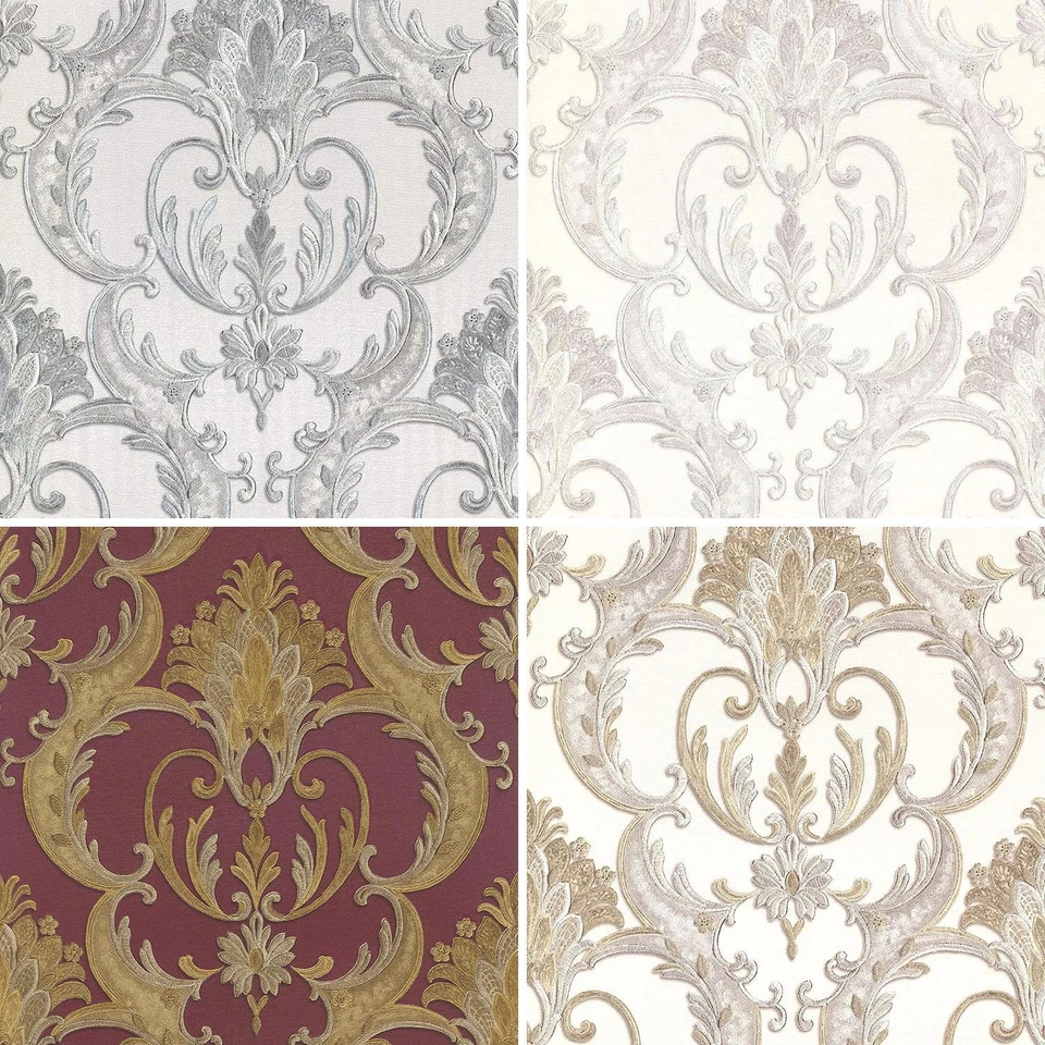 Debona Italian Heavyweight Vinyl Damask Wallpaper Textured Gold Silver White - image 1 of 1