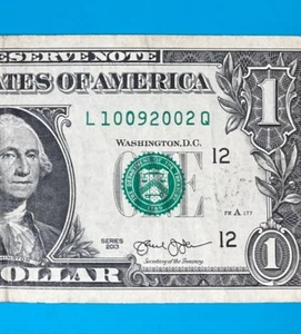October 9, 2002 / 10 Sept 2002 : L 10092002 Q $1 One Dollar Bill BIRTHDAY Note - Picture 1 of 3