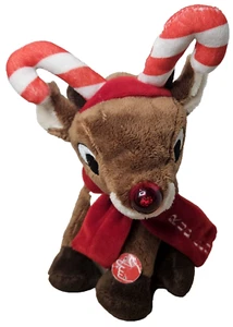 Dan Dee Rudolph Renna Peluche Animato Naso Rosso Corna Canna Sciarpa 8" - Foto 1 di 11