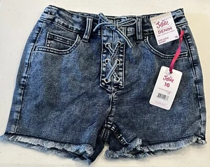 Justice Blue Denim Soft Stretch Lace Up Design Mini Mom Shorts Size 16 NWT - Picture 1 of 1