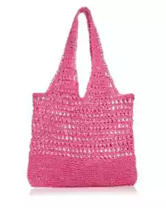 Aqua Crochet Tote Bag Women's One Size Pink Open Top - Picture 1 of 12