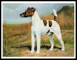 SMOOTH FOX TERRIER VINTAGE STYLE STANDING DOG ART PRINT POSTER - Picture 1 of 1