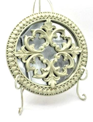 Michael Alan Designs White Victorian Round Mirror Vintage 2003  8" diameter Cover