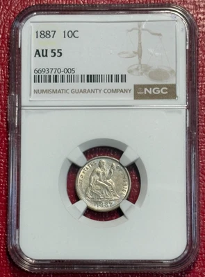 NGC AU 55 1887 P 10C  LIBERTY SEATED SILVER DIME-AGT333 - Image 1 of 4