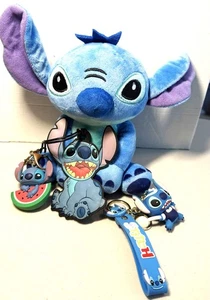 Lot of 4 Disney Stitch Bundle -Plush 9" - Luggage - Tag - 2 Keychains - Picture 1 of 11
