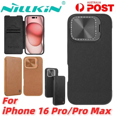NILLKIN Teléfono Cuero Antigolpes Estuche Lente Abatible Protector Cubierta iPhone 16 Pro Max Foto 1 de 4