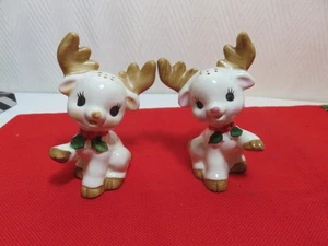 Vtg Japan Lefton  ceramic Christmas baby reindeer  salt and pepper shakers - Bild 1 von 11