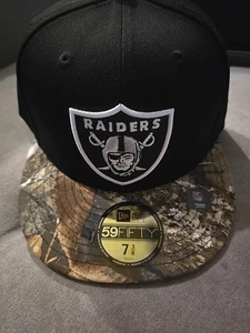LAS VEGAS RAIDERS 2-TONE Hat NEW ERA 59FIFTY Fitted Cap REAL TREE CAMO 7 3/8 - Picture 1 of 4
