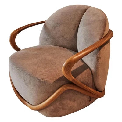 Giorgetti Sessel Hugh Stoff Barkley 227 Farbe 44 Grau Braun Gestell Nussbaum - Bild 1 von 4