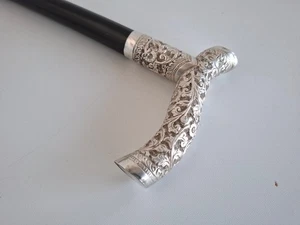 Antiker Gehstock Flanierstock Griff 800 Silber um 1890 L 89 cm - Bild 1 von 10