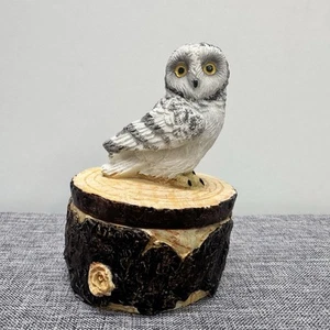Vintage White Owl & Log Trinket Box Snowy Barn Owl - Picture 1 of 7