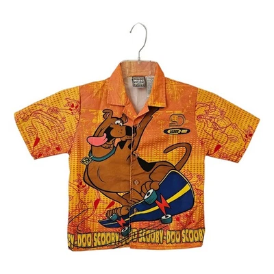 Vtg Scooby-Doo AOP Short Sleeve Button Down Boy 5Y Nostalgic Cartoon Network - Image 1 of 4