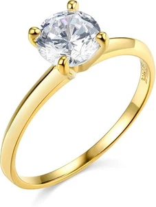 1.30 Ct Round Cut Solitaire Engagement Wedding Ring Real Solid 14K Yellow Gold - Picture 1 of 3
