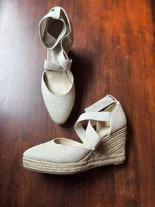 Violet & Red Boutique “Lynda” Linen Espadrille Wedge with Ankle Strap Size 7.5 - Picture 1 of 14