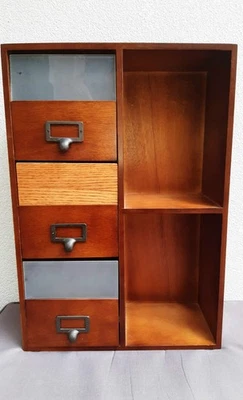 Meuble en bois massif – 2 niches & 3 tiroirs – style vintage industriel – 50 cm - Photo 1/4